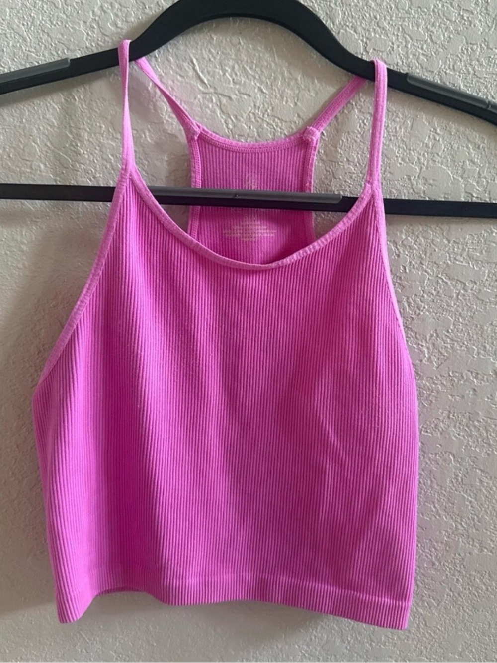 Ribbed Racerback Crop Tank Top in Bright Pink - Women